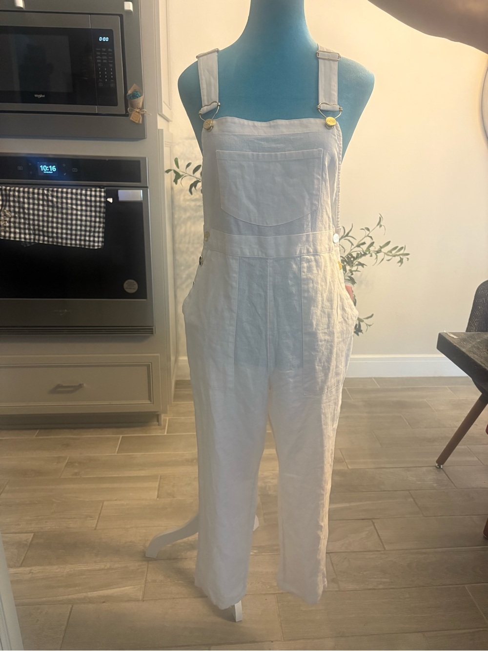 Stoney Clover Lane White Linen Overalls with Front Bib